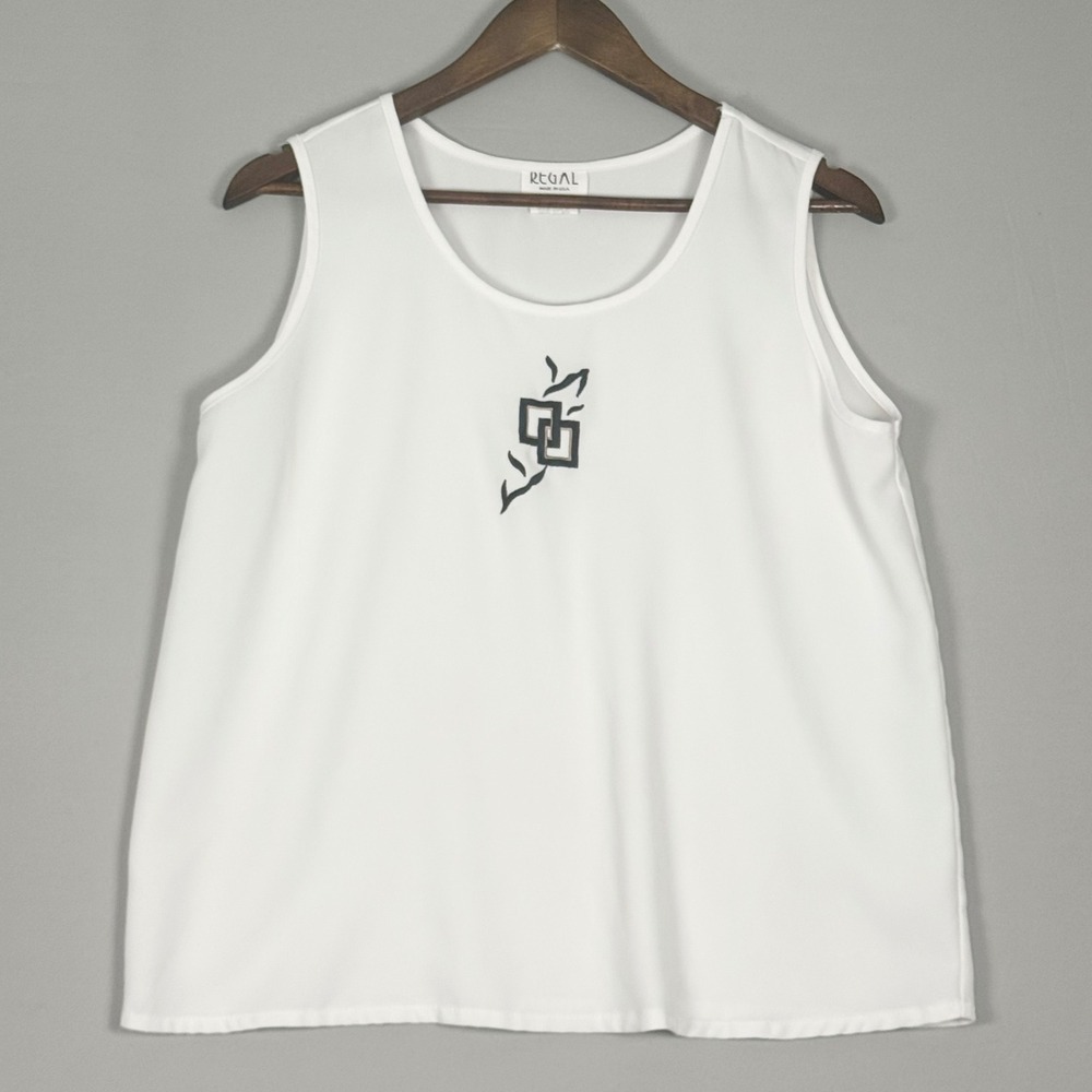Regal Tank Top Women Medium White Excellent Vintage 90s USA Geometric BB704